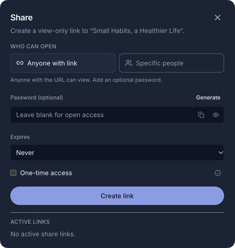 Share dialog with view-only link options